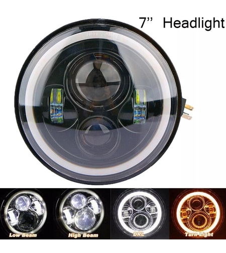 Универсален 7 инча 18см ЛЕД LED фар лампа халоген 12V-24V къси/дълги с DRL дневни светлини мигач бяло-жълто 6500lm за АТВ джип мотоциклет камион трактор и др.