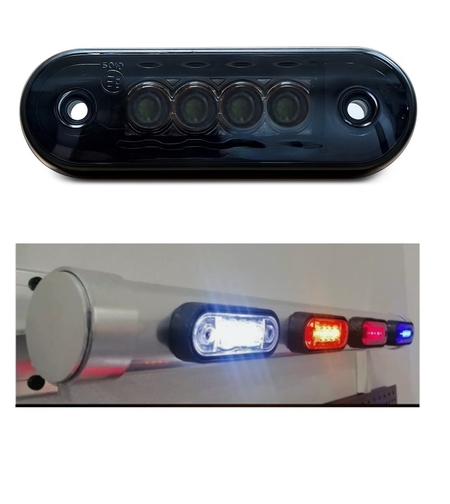 Опушен LED габарит, маркер, токос, Бял, 4 диода, 12V-24V - с извит гръб за монтаж на Ролбар, Булбар