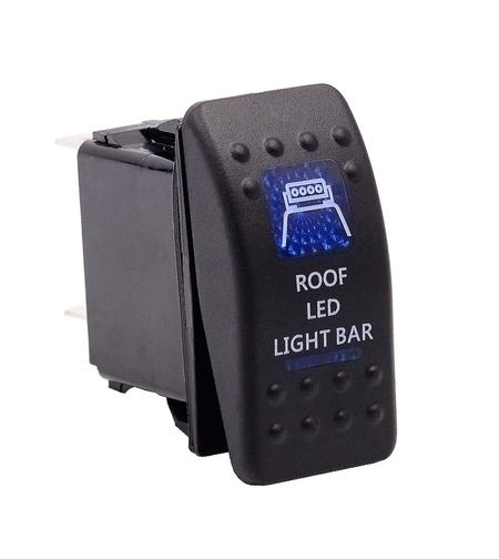 Копче, Бутон, За Вграждане, за LED Лед Бар, Халоген, Светлини, 12V - 24V, Надпис  ROOF LED LIGHT BAR , Синя Светлина