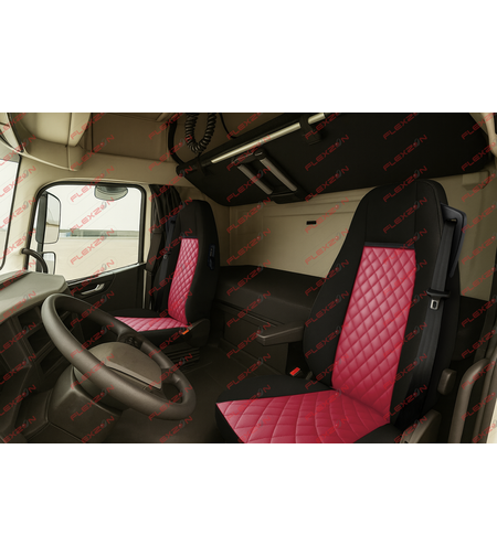 TAP1207SSGКомплект 1+1 тапицерия от еко кожа за VOLVO FH12 EURO 5 2006- 2015 - червено-черно