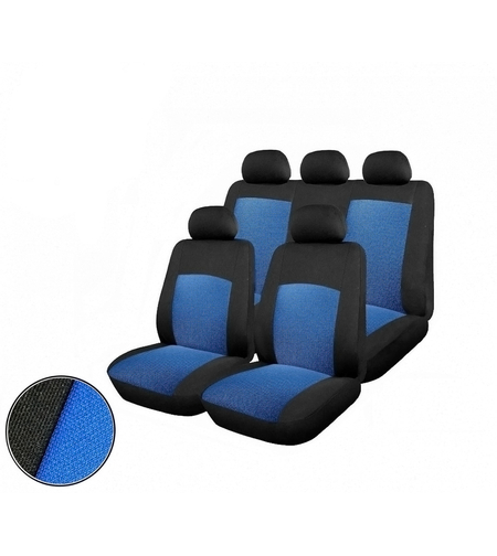 Пълен комплект авто тапицерия калъфи за седалки за Dacia Logan I 2004-2012, Dacia Logan II 2012+ синьо-черно