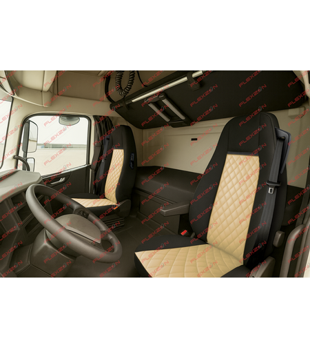 Комплект 1+1 тапицерия от еко кожа за VOLVO FH EURO 6 2016-2020 - бежово-черно