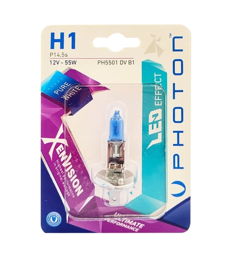 1 брой халогенна крушка H1 Х1 12V 55W P14,5s бяла светлина Xen Vision в блистер Photon
