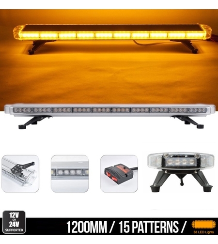 Мощна аварийна сигнална лампа 120см 88 LED ЛЕД блиц маяк буркан лед бар 12-24V със 15 режима на работа жълта за пътна помощ платформа снегорин багер бус ван и др.