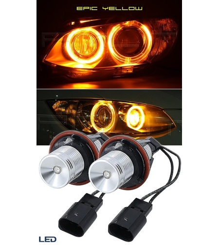 Комплект от 2 броя LED крушки Angel Eyes ангелски очи 12V-24V цвят жълт за BMW с Canbus без грешки