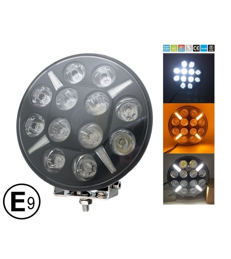 LED Диоден Халоген Фар с Бял - Оранжев Габарит Ø 218мм, 12V-24V 12 Диода За Джип Камион Трактор Багер Земеделски Машини и др.