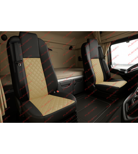 Комплект 1+1 тапицерия от еко кожа за MERCEDES ACTROS MP4 EURO 6 2015-2021 - бежово-черно