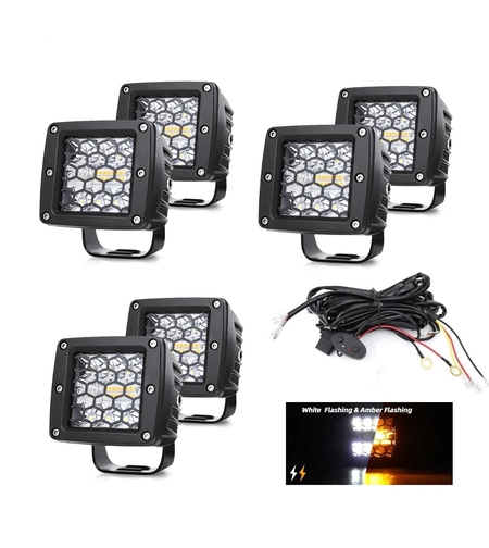 Комплект от 6 броя Лед LED Халогени Аварийни Лампи Бяла + Оранжева Светлина 12V - 24V Dual Combo Light Двойна Светлина Flash Блиц Мигащи 6 режима