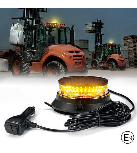 24W Лед Led Компактна Диодна Въртяща се Сигнална Аварийна Лампа Маяк Буркан с магнит и вендуза 12V - 24V с магнит Е9 E-Mark