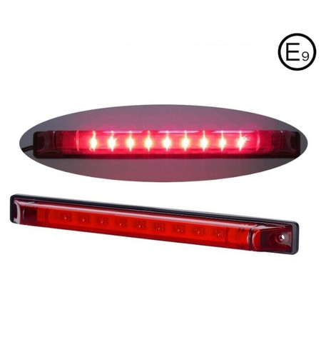 LED Лед Трети Стоп, Маркер, Габарит, 24см, 12V - 24V, 9 Диода,Червена Светлина, Е-Mark