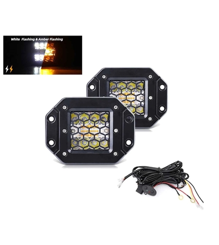 Комплект от 2 броя Лед LED Халогени фарове бяла + оранжева Аварийна Светлина за вграждане 12V - 24V Dual Combo Light Двойна Светлина Flash Блиц Мигащи 6 режима