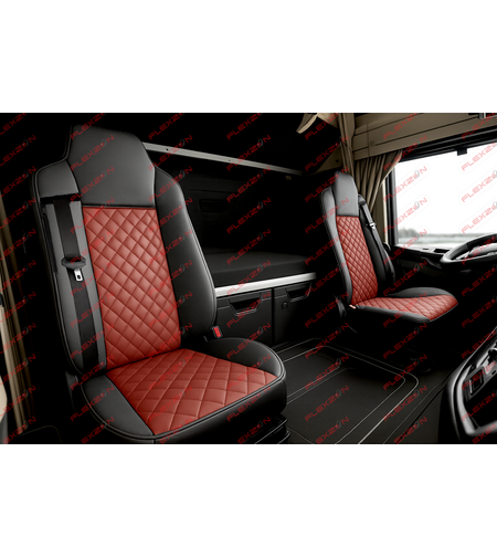 Комплект 1+1 тапицерия от еко кожа за IVECO STRALIS S-WAY 2021 - червено-черно