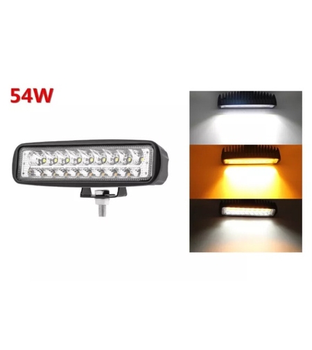 Универсален 54W Лед LED Халоген Фар Работна Лампа 12V - 24V с мигач бяло - оранжева светлина за автомобил офроуд бус ван камион