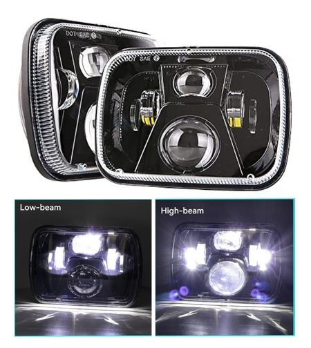 Комплект от 2бр. универсален 45W ЛЕД LED фар лампа халоген 12V-24V къси/дълги 20 x 14cm за АТВ джип мотоциклет камион трактор и др.
