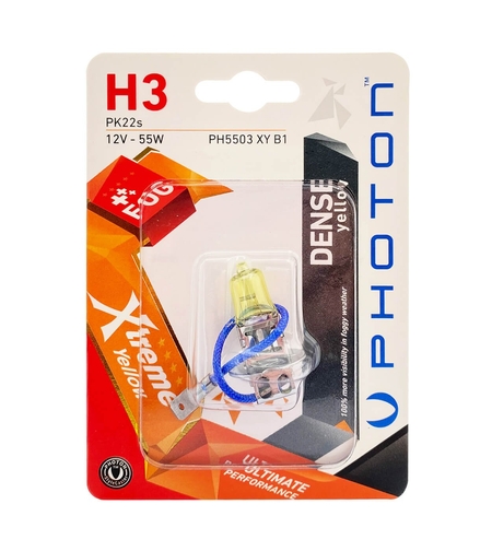1 брой халогенна крушка H3 Х3 12V 55W PK22S жълта светлина в блистер Xtreme Photon