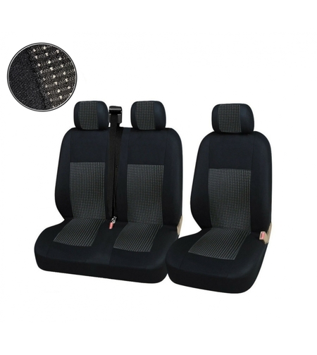 2+1 Лукс Калъфи В Черно За Седалки за Mercedes Sprinter Vito Vw Crafter T5 Ford Transit Peugeot Iveco Премиум Плат