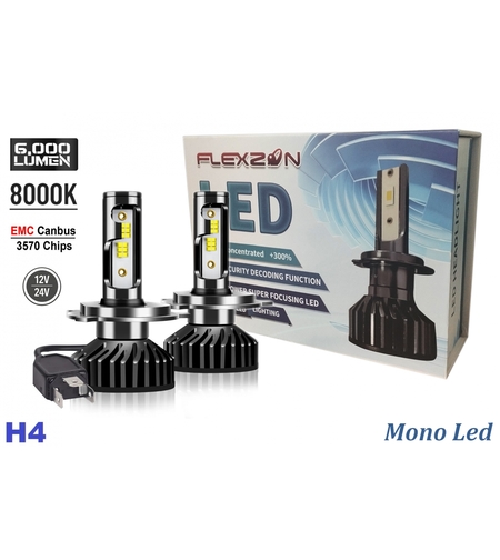 Комплект от 2бр Умалени Мини Лед Led Диодни Крушки H4 Х4 12V 50W 12000lm Mono LED +300% За Фарове Can Bus без грешки къси/дълги