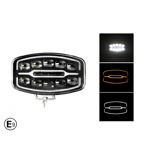 Универсален Високомощен LED ЛЕД 55W диоден фар халоген лампа 12V - 24V с DRL светлина бяло-жълто за АТВ джип камион трактор земеделски и селскостопански машини и др.