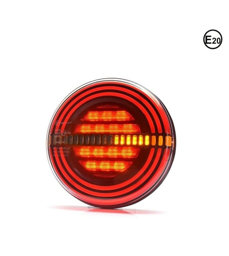 LED Светодиоден Стоп с Динамичен Бягащ Мигач WAS , Неон Ефект, Кръгъл, Тип Хамбургер , Ø14.2см , 3 Функции, Е-Mark, 12V-24V