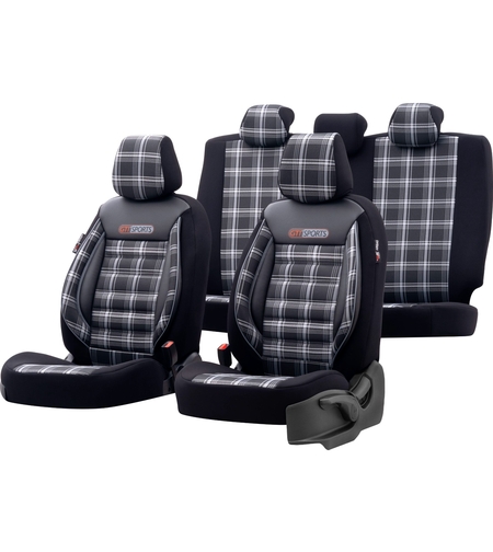 Комплект Луксозна Тапицерия OTOM текстил с еко кожа GTI SPORTS Design – Черна със сив шев, за Предни и Задни Седалки