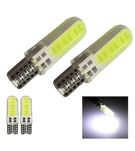 Комплект от 2 броя LED Лед Диодни Крушки за Габарит T10 W5W – COB LED, студено бяла светлина 6000K, 12V, CANBUS без грешки със силиконово покритие