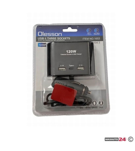 Разклонител за запалка 3-ка + 2 USB + C-Type 1653