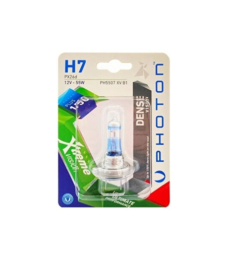 1 брой халогенна крушка H7 Х7 +150% 12V 55W PX26D в блистер бяла светлина XTREME VISION PHOTON