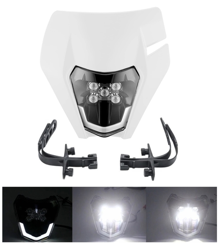Маска с LED Фар за мотор, мотоциклет Бяла с къси и дълги светлини - Универсален модел за ENDURO / Trail / Streetfighter