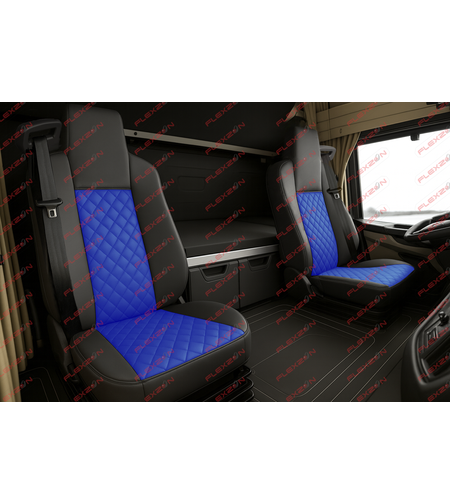 Комплект 1+1 тапицерия от еко кожа за MAN TGX EURO 6 2021+ - синьо-черно