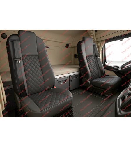 Комплект 1+1 тапицерия от еко кожа за MERCEDES ACTROS MP4 EURO 6 2015-2021 - черно