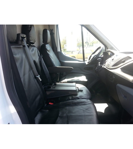 2+1 комплект калъфи / тапицерия от ЕКО кожа - специално ушити за Ford Transit 2013+ - пасват перфектно - с отвор за барчето на двойната седалка - черно
