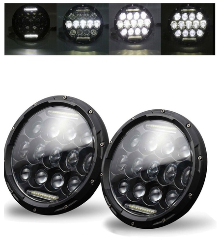 Комплект от 2бр. универсален 7 инча 18см ЛЕД LED фар лампа халоген 12V-24V къси/дълги с DRL дневни светлини бяло 8000lm за АТВ джип мотоциклет камион трактор и др.