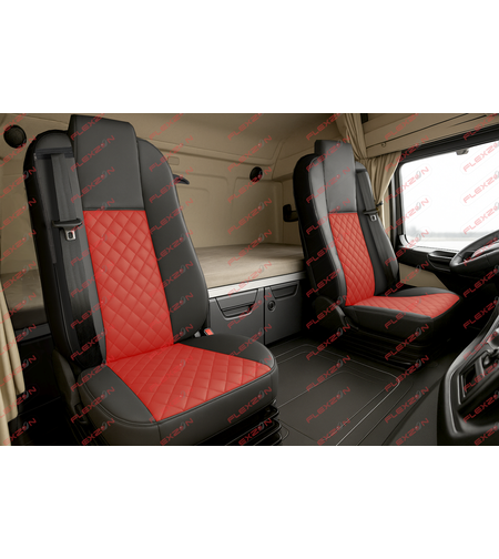 Комплект 1+1 тапицерия от еко кожа за MERCEDES ACTROS MP4 EURO 6 2015-2021 - червено-черно