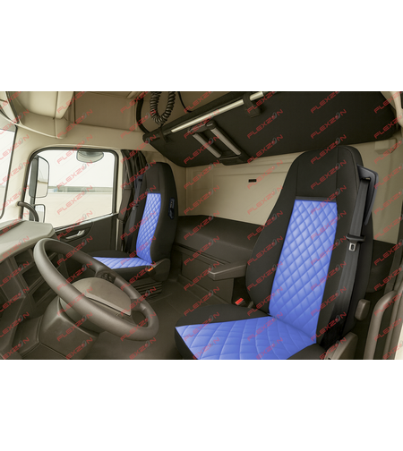 Комплект 1+1 тапицерия от еко кожа за VOLVO FH EURO 6 2016-2020 - синьо-черно
