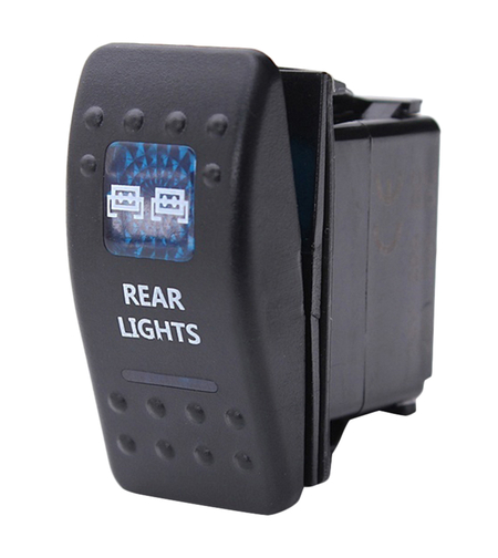 Копче, Бутон, За Вграждане, за LED Лед Бар, Халоген, Задни Светлини, 12V - 24V, Надпис  REAR LIGHTS , Синя Светлина