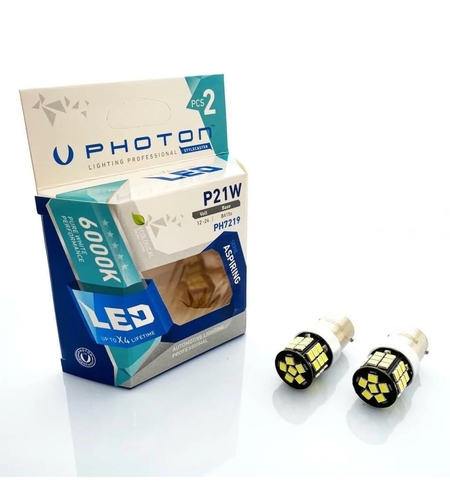 Комплект от 2 броя LED ЛЕД Крушки 36 SMD BA15S (P21W) 12V - 24V Бяла Светлина Бели 6000К Photon