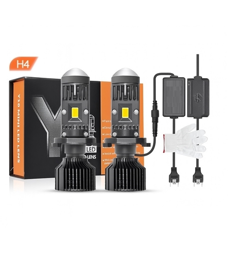 Комплект от 2 броя LED крушки с лупа, Y10 H4, 200%, 60W 6400LM, 6000K, 360° Canbus без грешки – 12V