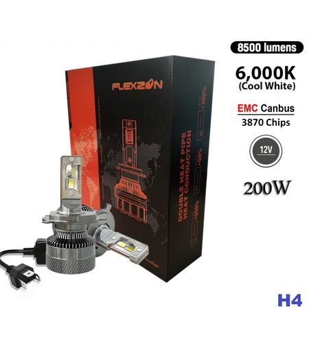 Комплект от 2 броя LED ЛЕД диодни крушки H4 Х4 12V 200W 17000lm за фарове Canbus без грешки 6000К къси/дълги