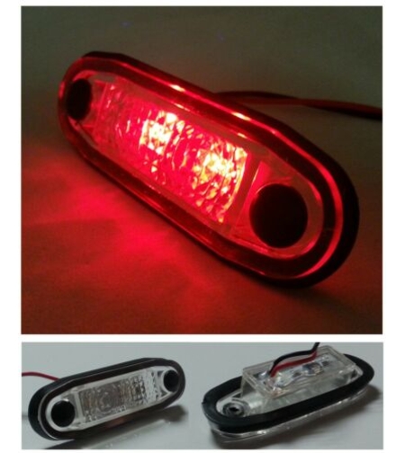 LED Светодиоден Габарит, Маркер, Токос, С Гума, Червен Цвят, Овален, Е-Mark, 12V, 7,5 см