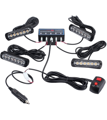 6 Led Аварийна Лампа, Жълта Блиц Светлина, Мигаща, 4 Броя с Контролер, 8 Режима На Работа, 12V
