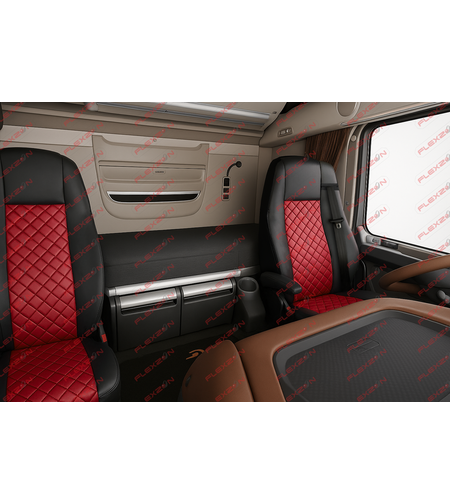 Комплект 1+1 тапицерия от еко кожа за DAF XF 106 2015-2021 - червено-черно