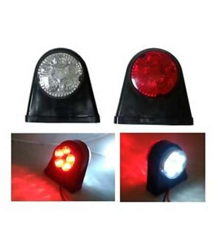Комплект от 2 броя -12-V24V LED ЛЕД Гумени Диодени Странични Маркери Рогчета Светлини За Камион Ремарке Платформа Червено-Бяло