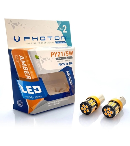 Комплект от 2 броя LED ЛЕД Крушки 36 SMD BAY15d (PY21/5W) 12V - 24V Жълта/Оранжева Светлина Жълти EXCLUSIVE Photon с 2 светлини