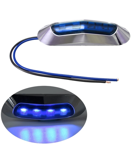 Син LED Габарит, Маркер, 4 диода, Хромирана рамка - 12V