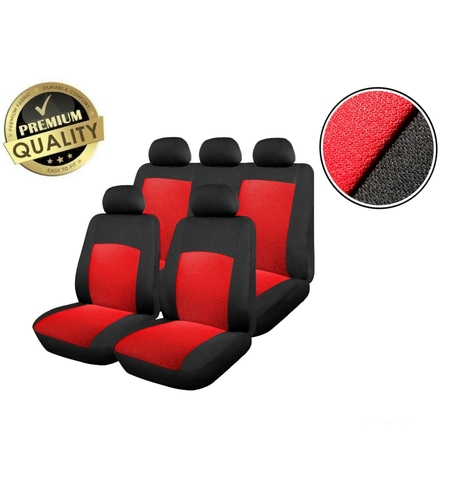Пълен комплект авто тапицерия калъфи за седалки за Dacia Logan I 2004-2012, Dacia Logan II 2012+, червено-черно