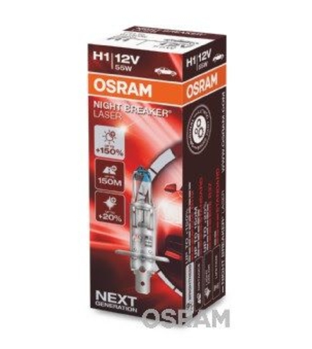 Халогенна крушка Osram H1, Х1, Night Breaker Laser Next Gen +150%, 55W, 12V, P14.5S