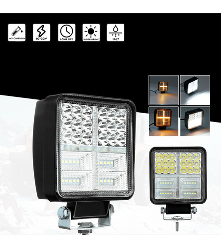 Универсален 162W Лед LED Халоген Фар Работна Лампа 12V - 24V бяла светлина + габаритна оранжева светлина за автомобил офроуд бус ван камион