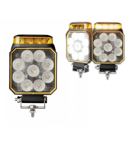 Диоден Лед LED халоген фар 14W бяла светлина + аварийна сигнална блиц оранжева светлина 12V - 24V