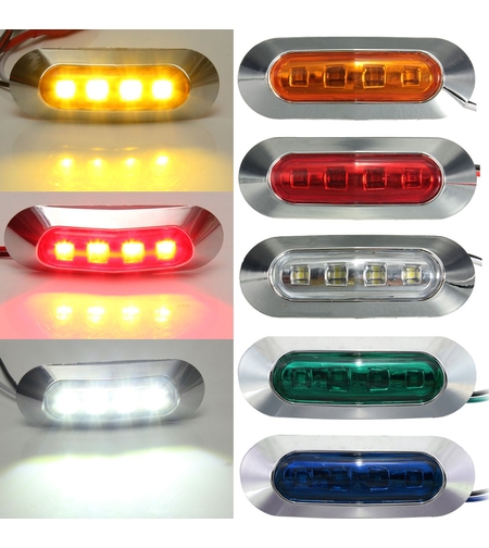 LED Габарит, Маркер, 5 цвята, 4 диода, Хромирана рамка - 12-24V - за автомобил, бус, камион, ремарке и др.