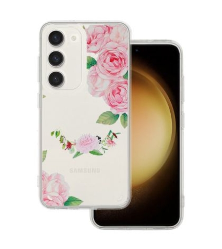 Кейс Tel Protect Flower, за Samsung Galaxy S23, Защита около камерата, Прозрачен с розови рози